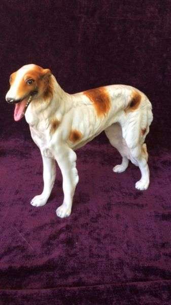 Large ~ 300 mm ~ Vintage Italian Porcelain Figurine Borzoi Dog Russian Wolfhound