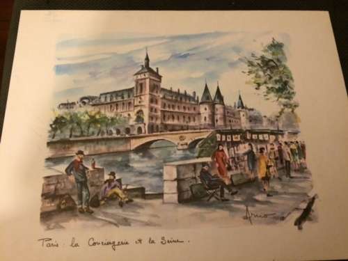 1960s Arno ~ 'Paris la Conciergerie et la Seine' 25 x 33