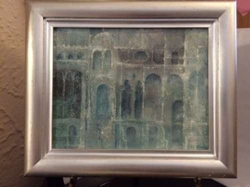 Abstract with Arches in blue and grey | Original Painting  32 x 26 cm