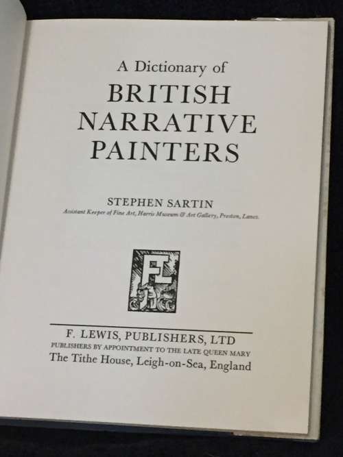 A Dictionary of British Narrative Painters by Stephen Sartin | Hard Cover w Dust Jacket 1st Ed 1978