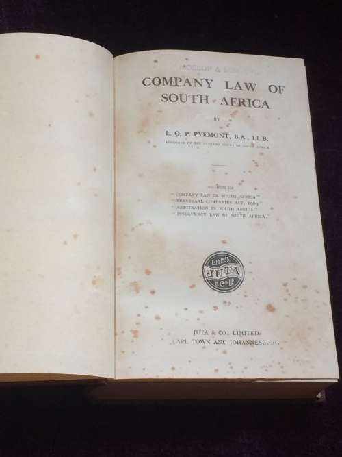 Company Law of South Africa by LOP Pyemont | c1926