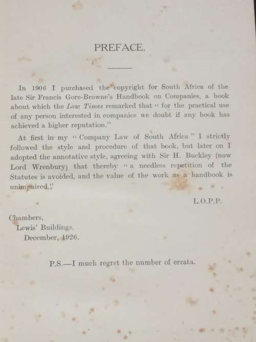 Company Law of South Africa by LOP Pyemont | c1926
