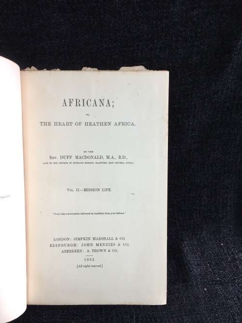 Africana or, the Heart of Heathen Africa by Rev. Duff Macdonald  Vol I and 2 | 1882