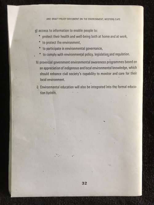 ANC Draft Policy Document on the Environment - Sustainable Development for the WCape