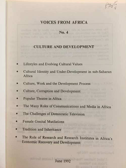 Voices from Africa UN NGLS Publication No 4 Culture and Development