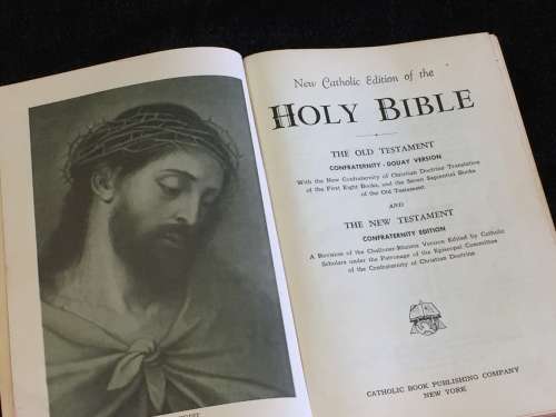 Vintage 1957 New Catholic Edition Holy Bible Hardcover Book Old + New Testament
