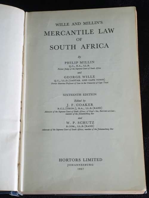 Willie and Millin ~ Mercantile Law of South Africa 16th Edition