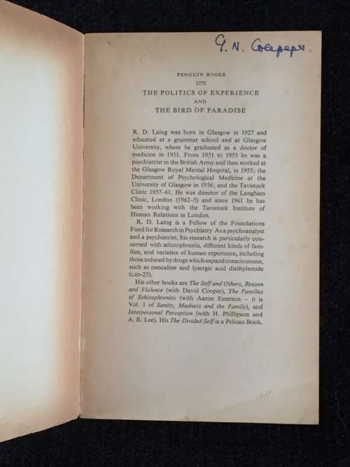 The Politics of Experience and The Bird of Paradise by R.D. Laing