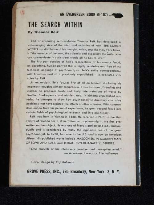The Search Within: The Inner Experiences of a Psychoanalyst by Theodor Reik