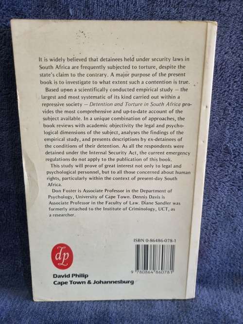 Detention and Torture in South Africa by Don Foster, Dennis Davis and Diane Sandler