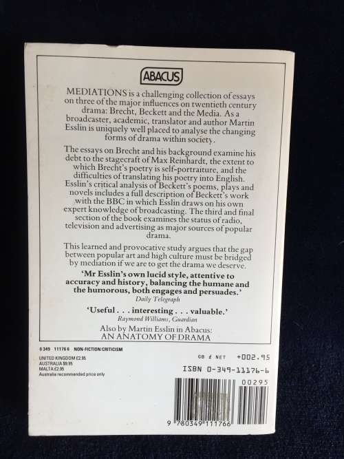 Mediations by Martin Esslin | Essays on Brecht, Beckett and the Media