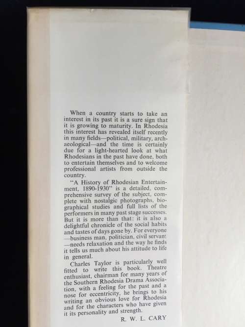 A History of Rhodesian Entertainment 1890-1930 by CTC Taylor | First Edition 1968