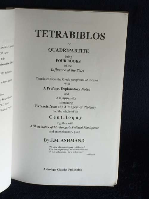 Ptolemy`s Tetrabiblos or Quadripartite Being Four Books of the Influence of the Stars - J.M. Ashmand