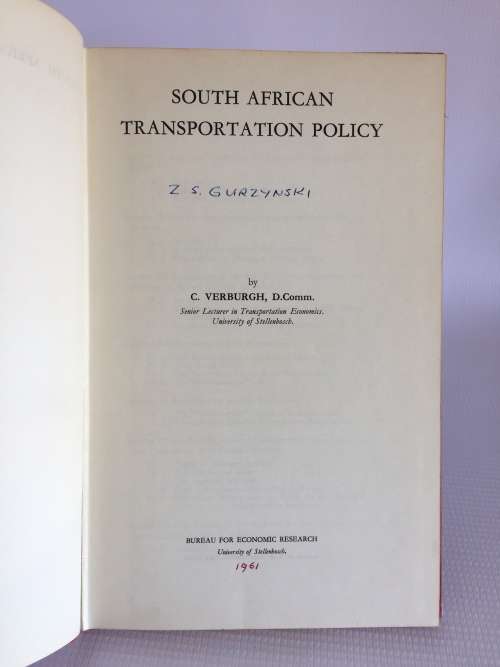 South African Transportation Policy by C Verburgh 1961