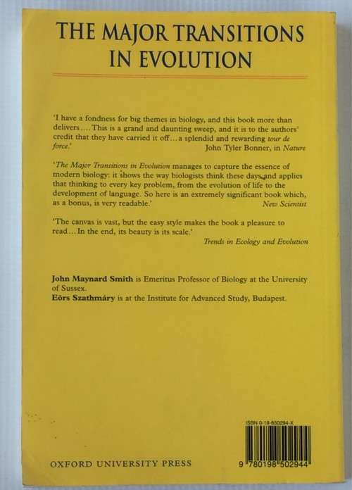 The Major Transitions in Evolution by John Maynard Smith and Eors Szathmary