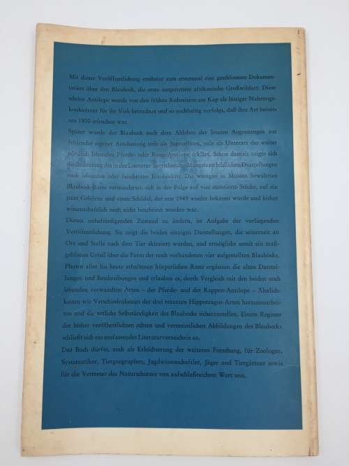 Der Blaubock Hippotragus Leucophaeus by Dr Erna Mohr | Pallas 1766 | German