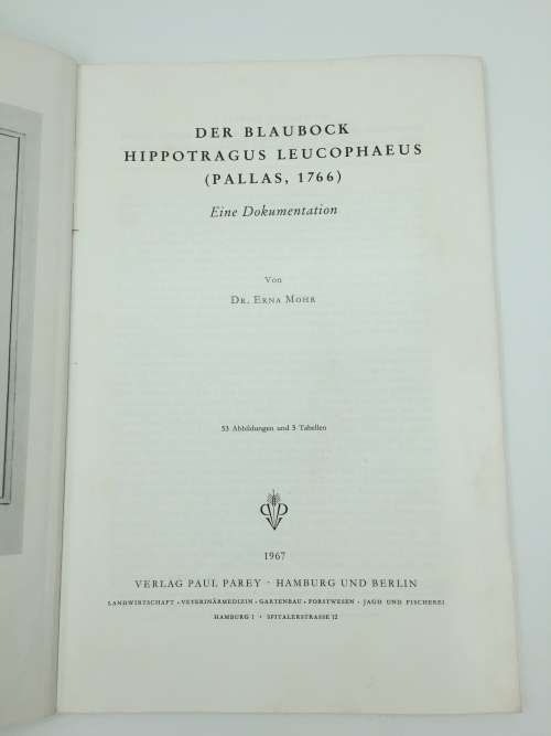 Der Blaubock Hippotragus Leucophaeus by Dr Erna Mohr | Pallas 1766 | German