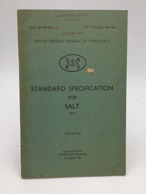 Standard Specification for Salt - South Africa Bureau for Standards 1961