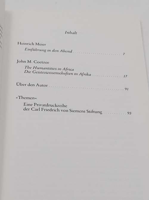The Humanities in Africa / Die Geisteswissenschaften in Afrika by John M Coetzee