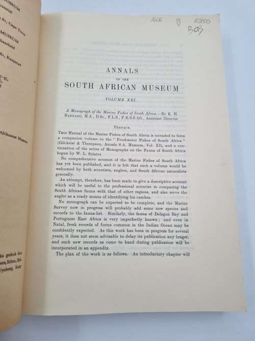 A Monograph of the Marine Fishes of South Africa - K. H. Barnard