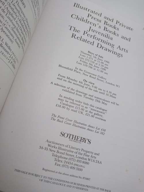 Sothebys Illustrated Books, Childrens Books and Related Drawings. Thursday 7th and Friday 8th June
