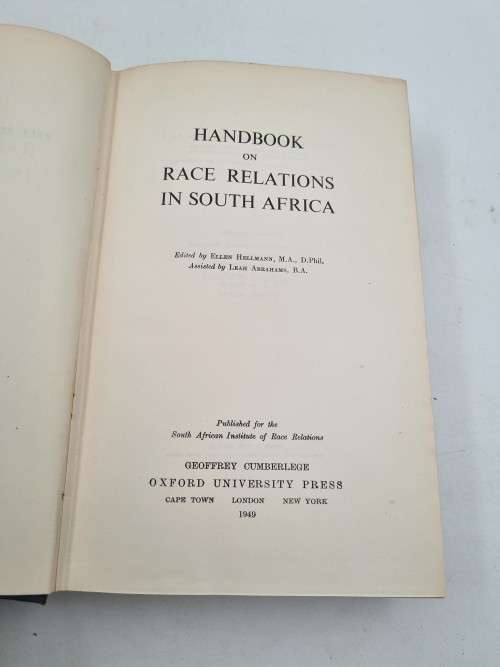 Handbook on Race Relations in South Africa edited by Ellen Hellman 1949