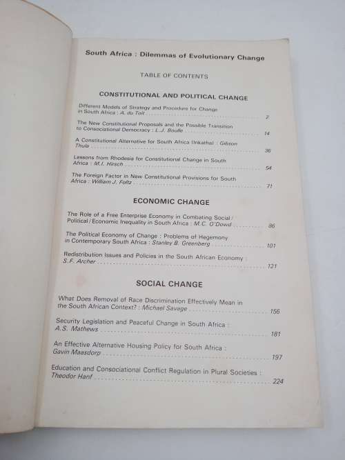 South Africa: Dilemmas of Evolutionary Change - Edited by  F Van Zyl Slabbert  & J Opland