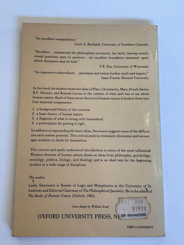 Seven Theories of Human Nature ~ Leslie Stevenson | Christianity, Freud, Lorenz, Marx, Sartre, ...