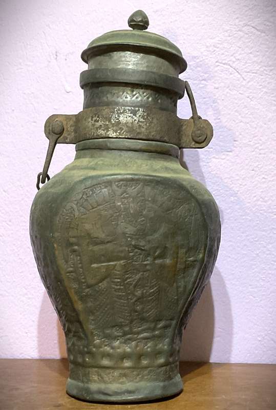 Antique 19th Century Islamic Indo Persian Tinned Copper Jar with Lid | Embossed with Kings  | 30 cm
