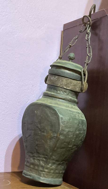 Antique 19th Century Islamic Indo Persian Tinned Copper Jar with Lid | Embossed with Kings  | 30 cm