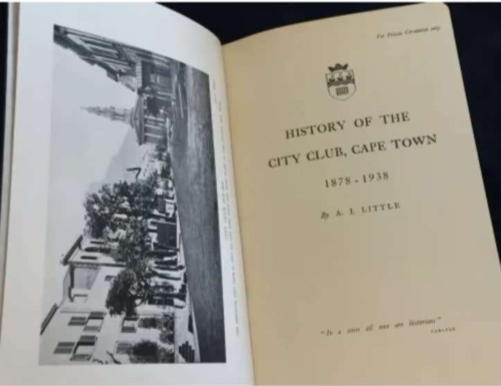 History of the City Club, Cape Town 1878 - 1938