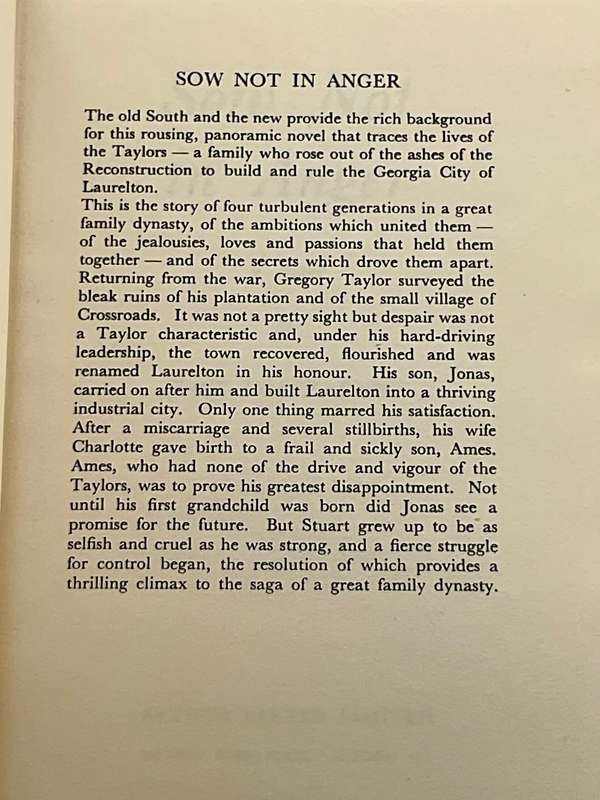 Sow Not in Anger ~  Hoffenberg, Jack 1962