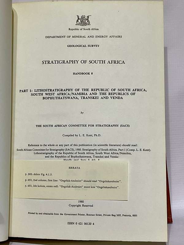 Stratigraphy of South Africa, Handbook 8 Part 1 Lithostratigraphy of RSA...