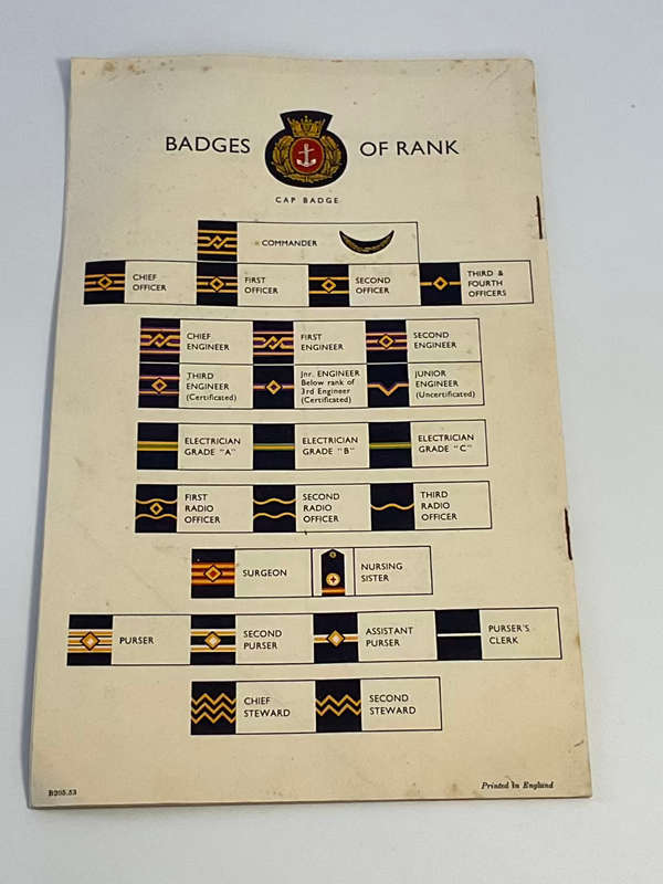 Union- Castle Line - List of Passengers RMMV Winchester Castle from Southampton 19th August 1954