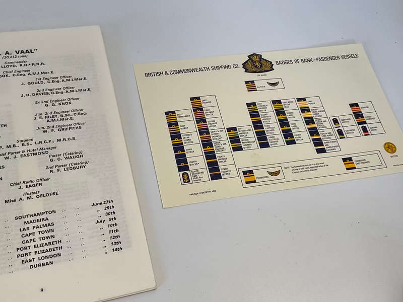 Union Castle SAFMARINE S.A. Vaal List of Passengers From Southampton 27 June 1969