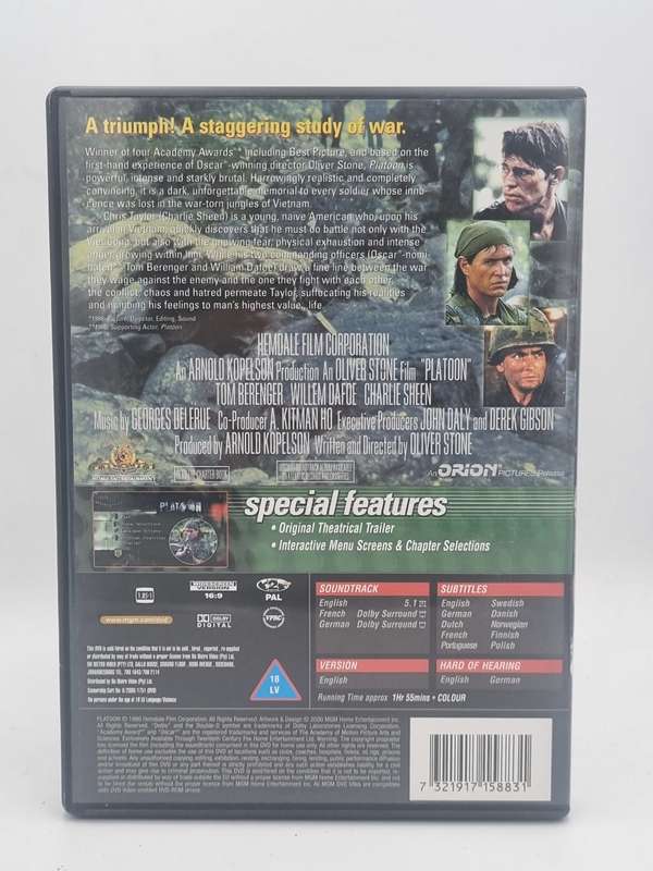 Platoon DVD - Tom Berenger, Willem Dafoe & Charlie Sheen