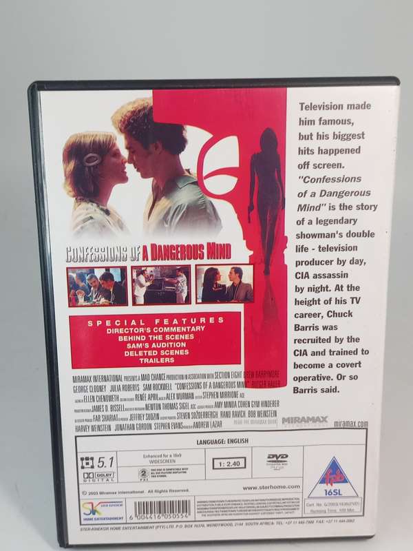 Confessions of a Dangerous Mind DVD - Drew Barrymore, Julia Roberts, George Clooney & Sam Rockwell