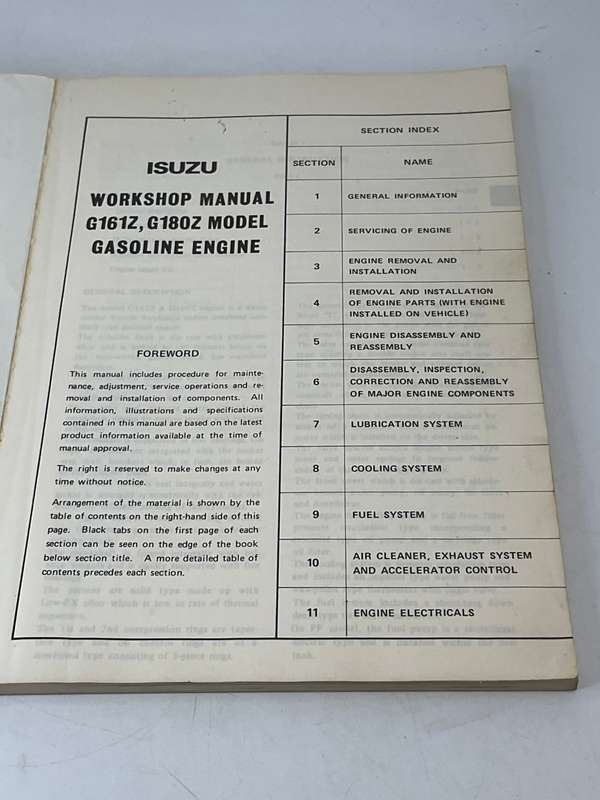 ISUZU Workshop Manual - Gasoline Engine G161Z, G180Z Models