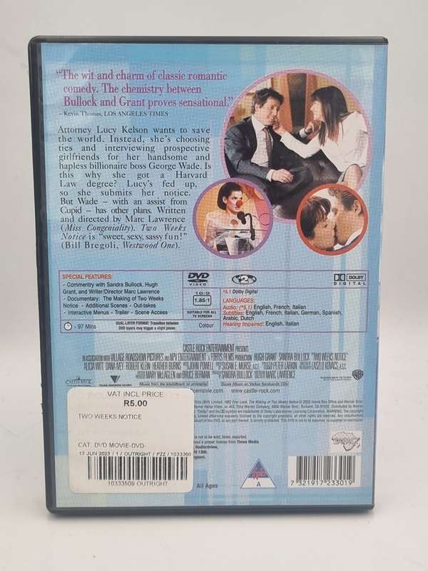 Two Weeks Notice DVD - Hugh Grant & Sandra Bullock