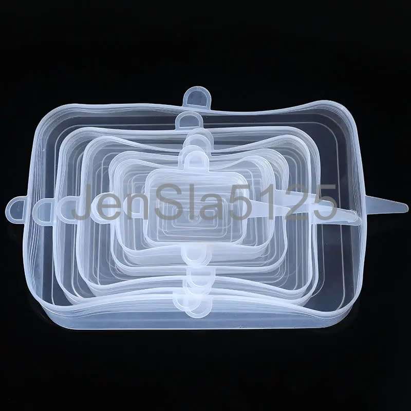 6 Piece White Square Silicone Elastic Lids