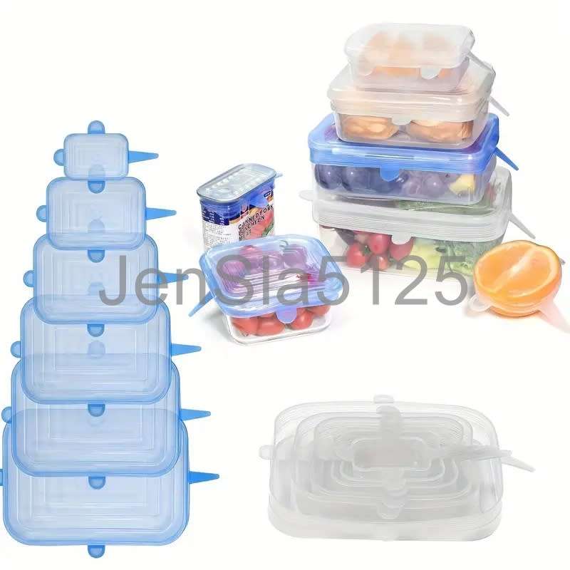 6 Piece White Square Silicone Elastic Lids
