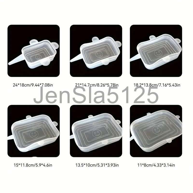 6 Piece White Square Silicone Elastic Lids