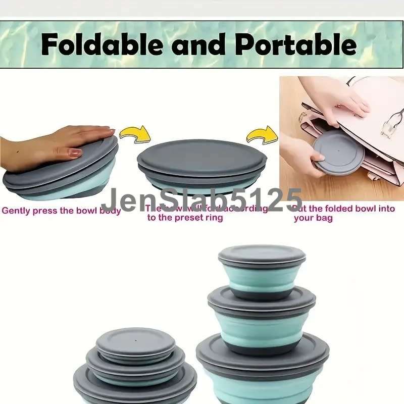 COLAPSIBLE SILICONE TRAVEL STORAGE BOWLS SET OF 3