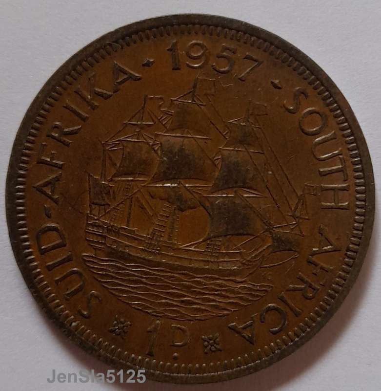 South African UNCIRCULATED 1957 1D coin