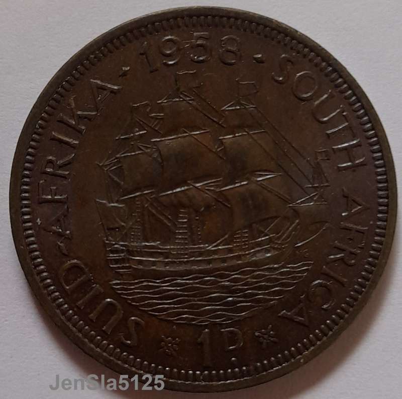 South African UNCIRCULATED 1958 1D coin