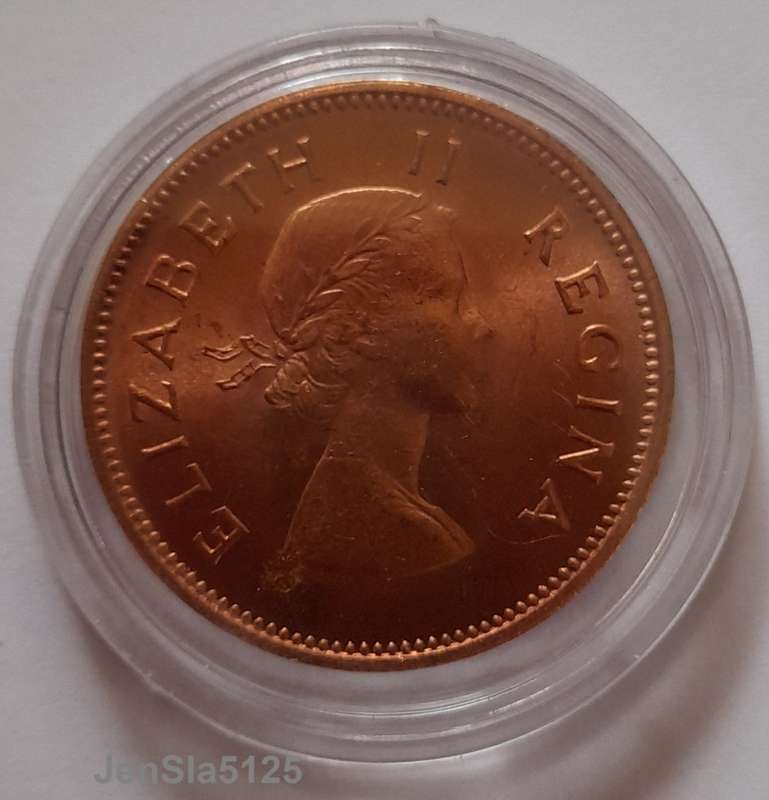 South African UNCIRCULATED 1960 1/2 D IN COIN CAPSULE