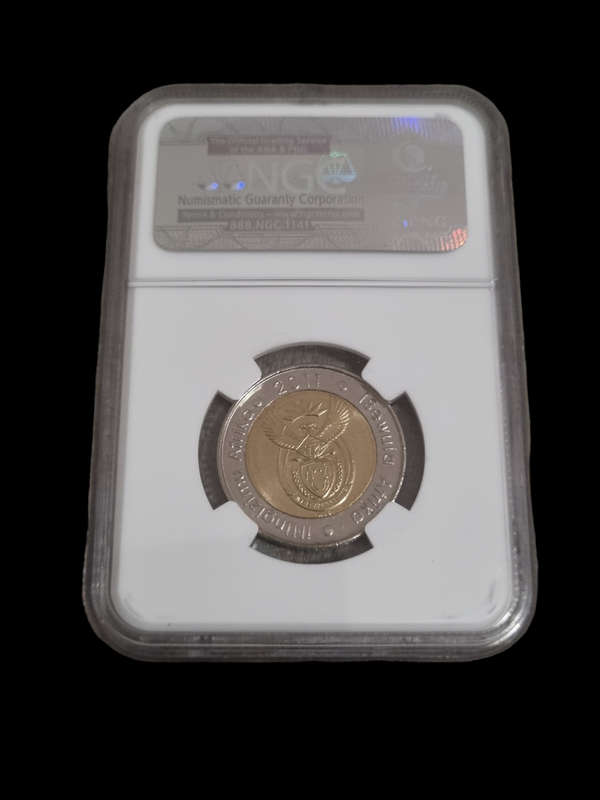 South Africa: 2011 R5, Rand 90th Anniversary, NGC MS67, only 2 coins graded higher at NGC