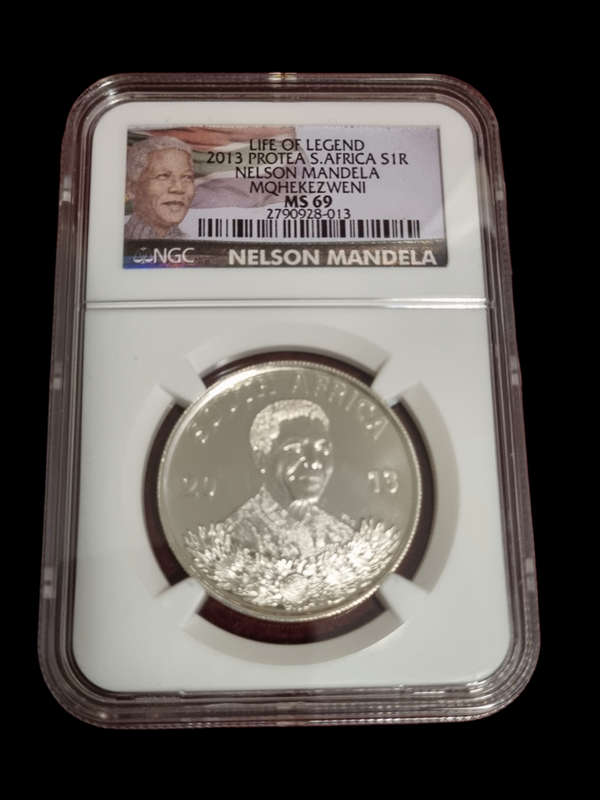 South Africa: 2013 Mandela, Life of a Legend SR1 Twin Set in Display Box. NGC Graded Ms69 & PF69