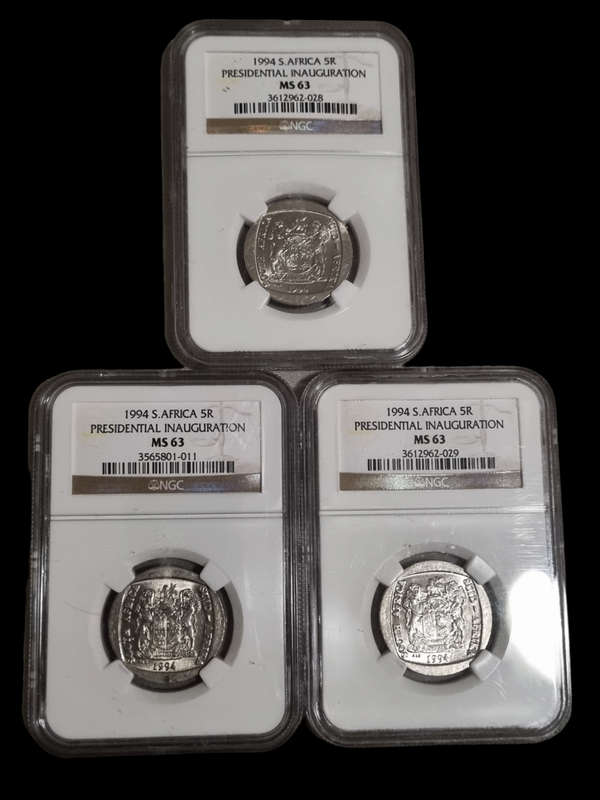 1994 Inauguration R5. 3 Coin lot NGC MS63. One bid takes the lot