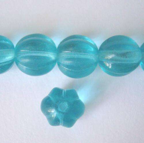 Czech Glass Round Fluted 8mm 45pc - (+/- R0.47 each) - Sea Aqua